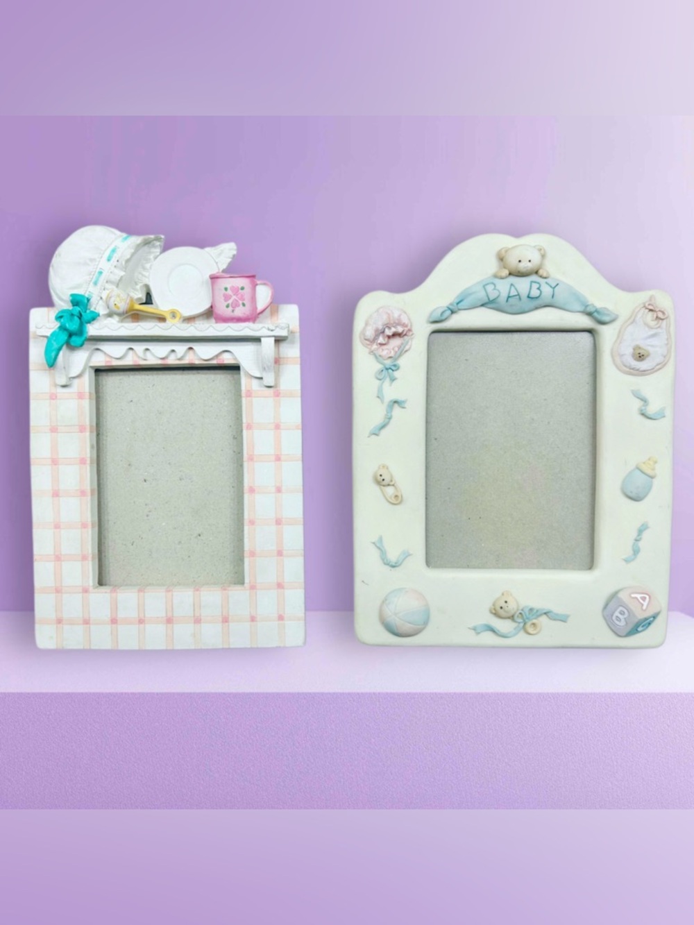 Set of 2 Vintage Baby Frames - Enesco 2000 & Two’s Company 3D Nursery Decor 4x6
